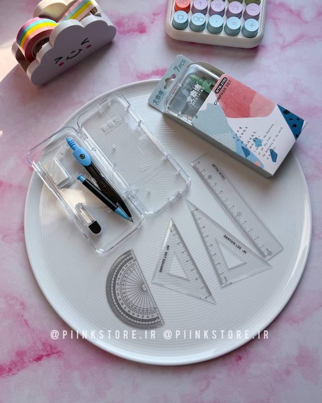 ست کامل ۷ تکه رسم (پرگار، گونیا و پاکن)