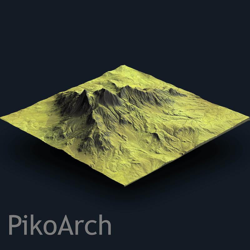 دانلود مدل سه بعدی زمین کوهستانی سرسبز برای معماران- grass mountain Terrain model 03