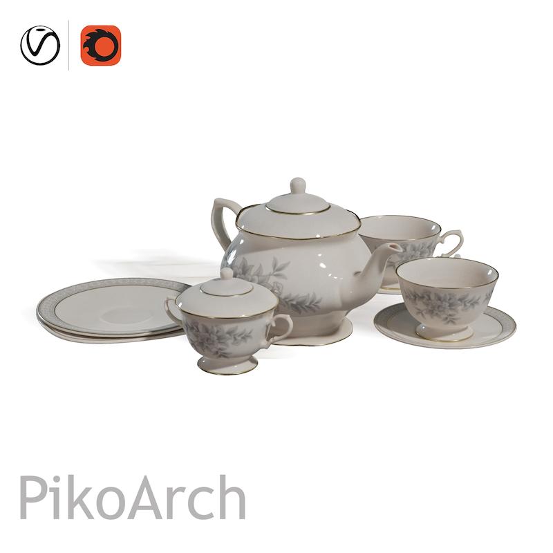 دانلود مدل سه بعدی سرویس چایخوری چینی