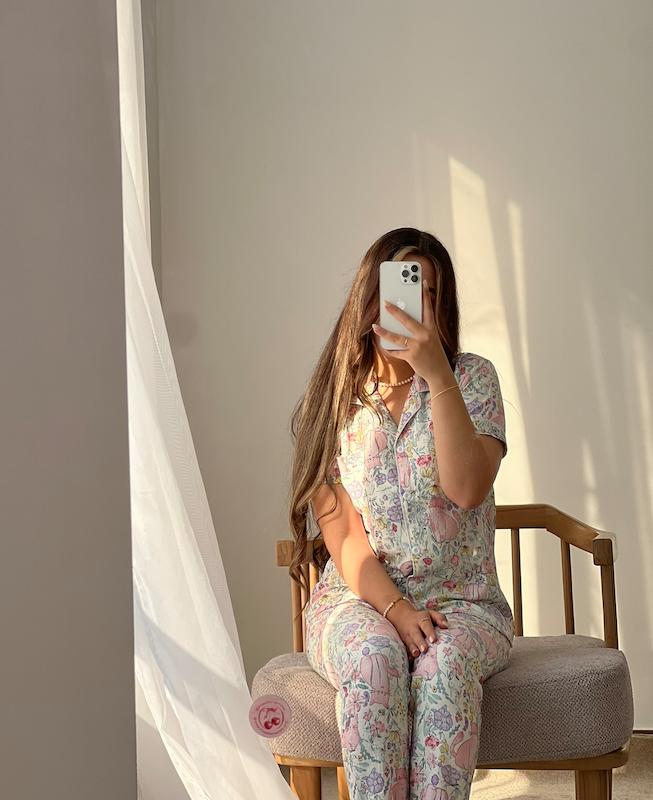لباس خواب تیشرتی گربه صورتی🌸✨