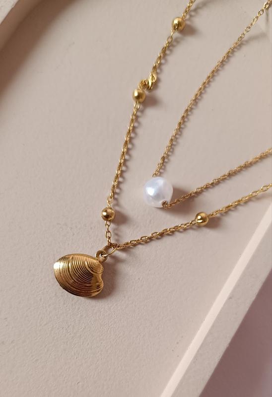 گردنبند دو ردیفه صدف و مروارید 