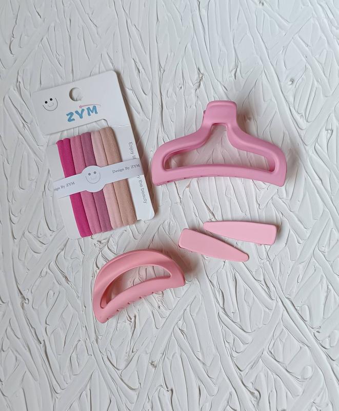 ست کلیپس‌ و کش صورتی ۵ تایی