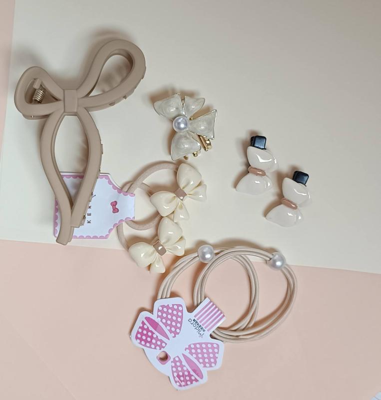 ست کلیپس و گل‌سر  پاپیونی کرم ۸ تیکه