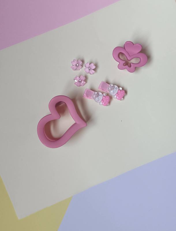 ست کلیپس قلبی و گل‌سر صورتی