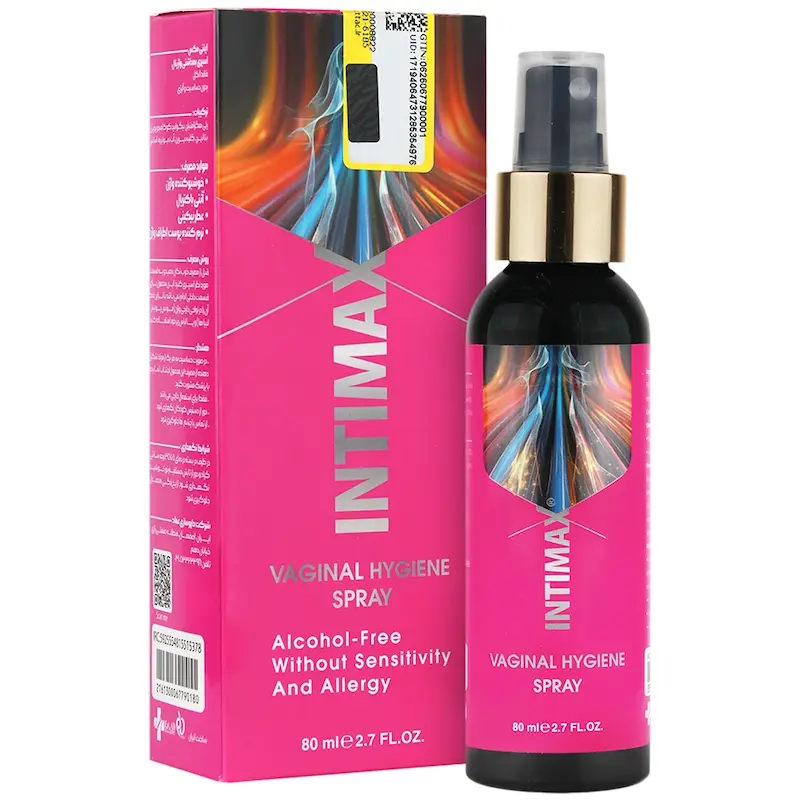 اسپری بهداشتی واژینال اینتی مکس INTIMAX، خوشبو کننده واژن، آنتی باکتریال، عطر بیکینی، نرم کننده پوست اطراف واژن، حجم80میلی لیتر
