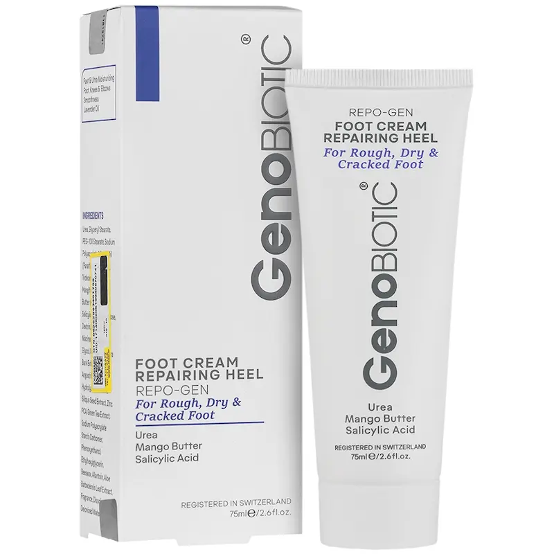کرم ترک پا و ترمیم کننده پا ژنوبایوتیک GenoBiotic، ترمیم کننده ترک پاشنه، حاوی اوره، کره انبه، سالیسیلیک اسید، حجم75میلی لیتر