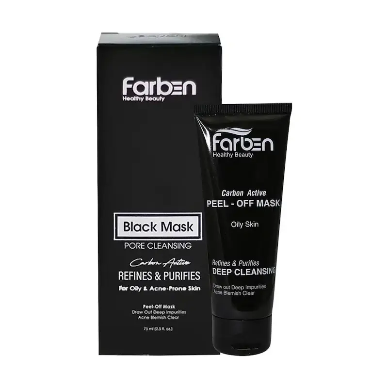 ماسک ورقه ای صورت فاربن Farben، حاوی کربن فعال، مناسب پوست های چرب و آکنه دار