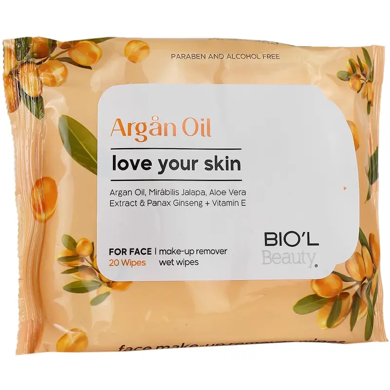 دستمال مرطوب صورت بیول  Argan Oil ، مناسب پوست های خشک و حساس، بسته 20 عددی
