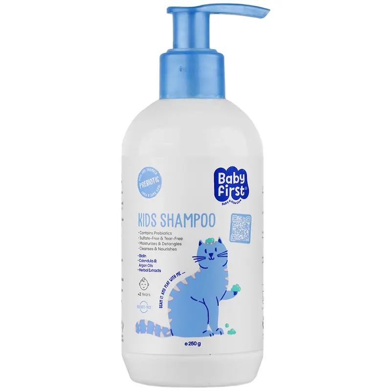 شامپو کودک بیبی فرست KIDS SHAMPOO، حاوی ترکیبات پری بیوتیک، وزن 250 گرم