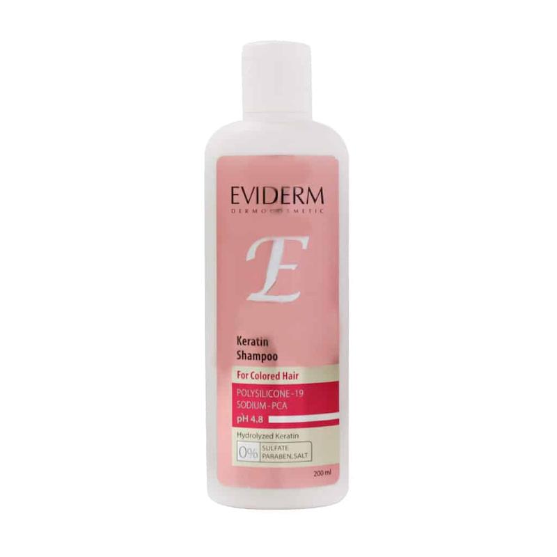 شامپو مناسب موهای رنگ شده EVIDERM، حاوی کراتین، حجم 200 میلی لیتر