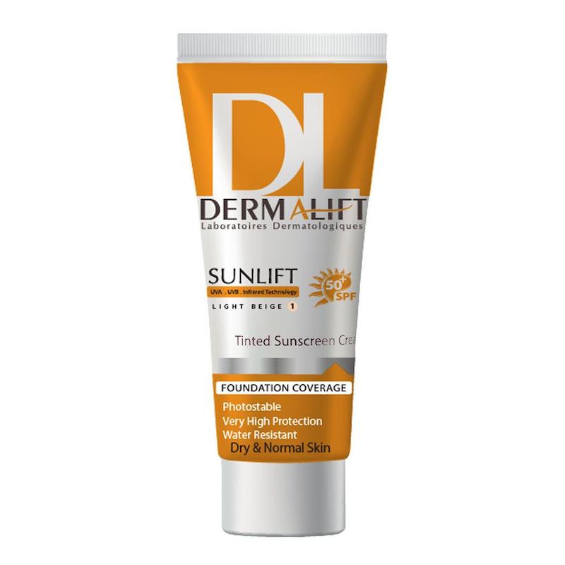 کرم ضدآفتاب درمالیفت - +SPF50 - بژ روشن شماره 1 - مناسب معمولی و خشک - حجم 40میل