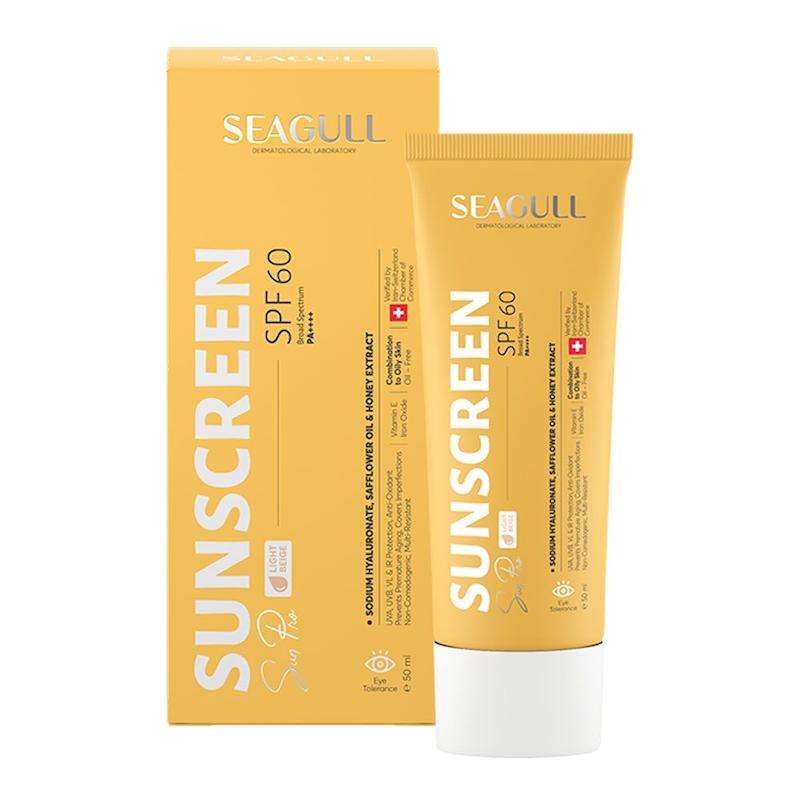 کرم ضدآفتاب رنگی سی گل SEAGULL SPF60، فاقد چربی، مناسب پوست چرب و مختلط، بژ روشن، حجم 50 میلی لیتر