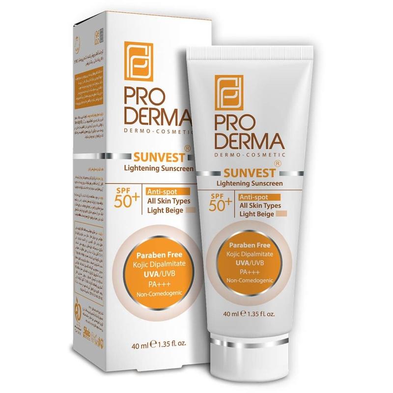 کرم ضدآفتاب صورت پرودرما SPF50+  ضدلک،مناسب انواع پوست بژ روشن، حجم 40 میل