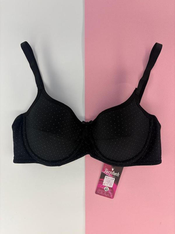 سوتین تک  نخی فنردار مشکی خال خالی