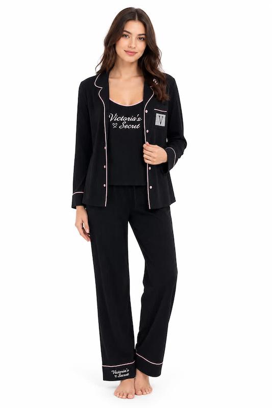 ست 4 تکه لباس خواب Victoria’s Secret _ black