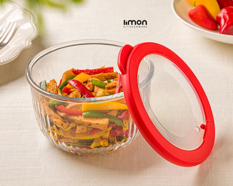 لیمون کاسه گرد دربدار شیاردار شیشه ای 970 میل 