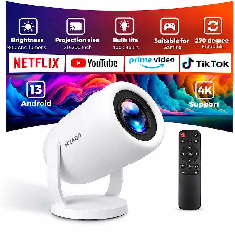ویدئو پروژکتور Deevolt HY400 Smart Mini Projector Android 13