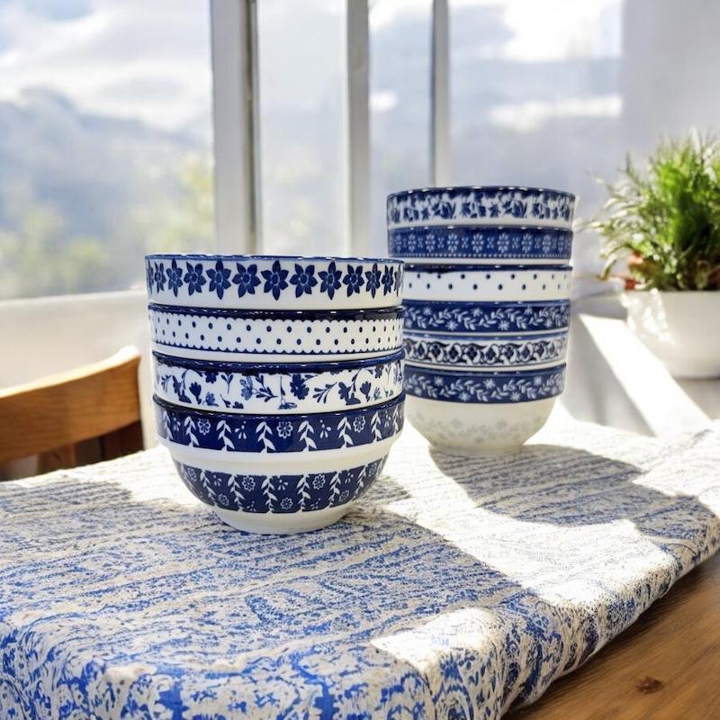 پیاله‌های آبی ده عددی دنی هوم مدل گل آبی میکس / BA61