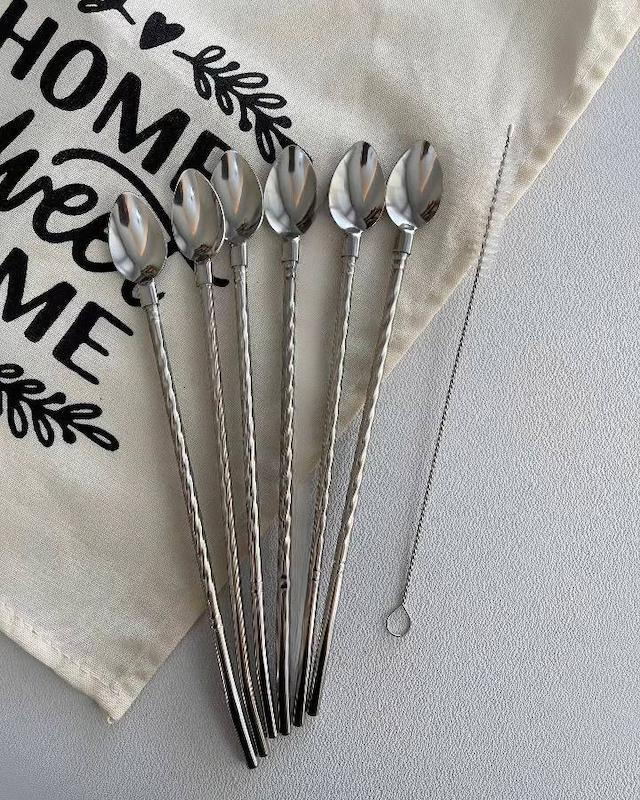 نی قاشقی استیل شربت خوری طلایی و سيلور /p401