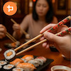 چاپستیک ۱۰ جفتی چوبی طرح گل قرمز