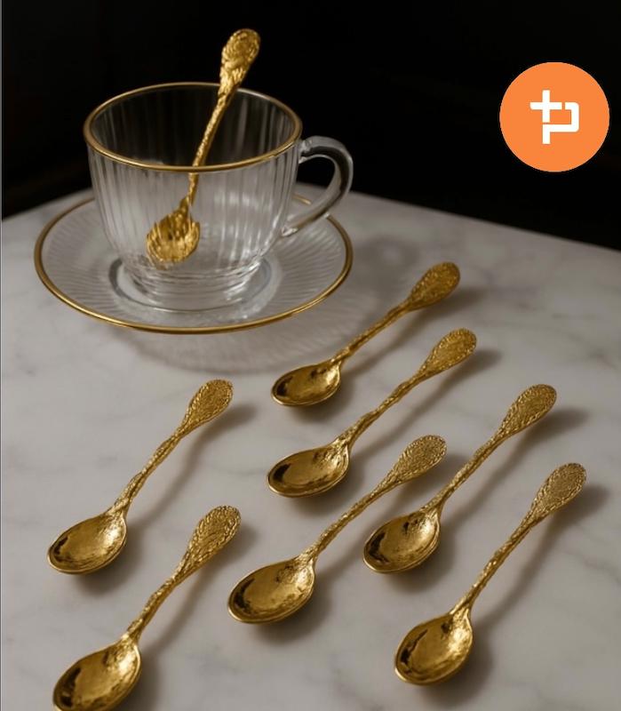 قاشق چای خوری طلایی طرحدار 