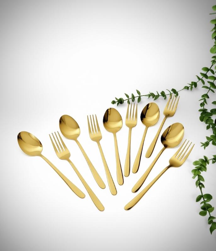 ست قاشق و چنگال استیل طلایی یونیک (unique) /a239 