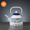 کتری لعابی ساده طرحدار آبی و سفید SMEG