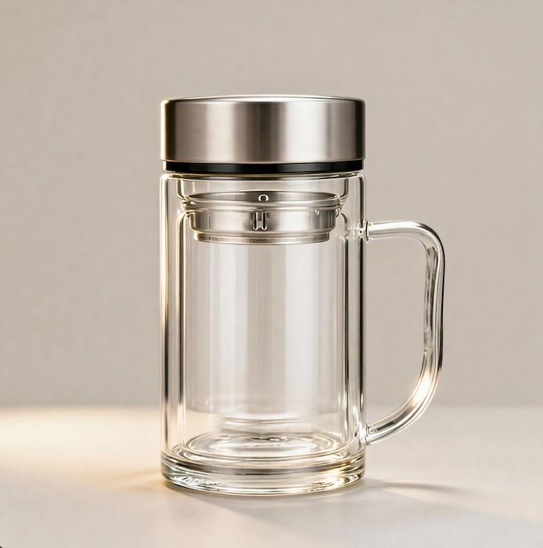 لیوان دمنوش پیرکس دوجداره شفاف