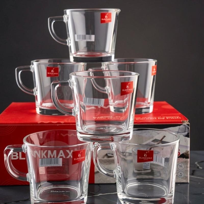 لیوان 6 عددی چای دسته دار شفاف