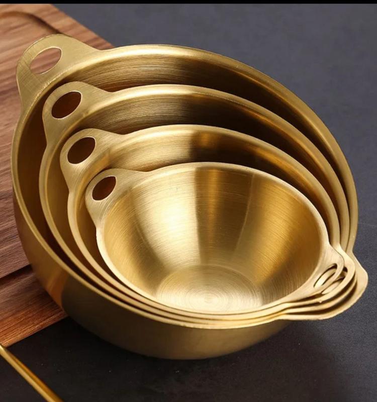 کاسه استیل دو دسته گرد و گود طلایی 