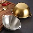 کاسه استیل دو دسته گرد و گود طلایی 