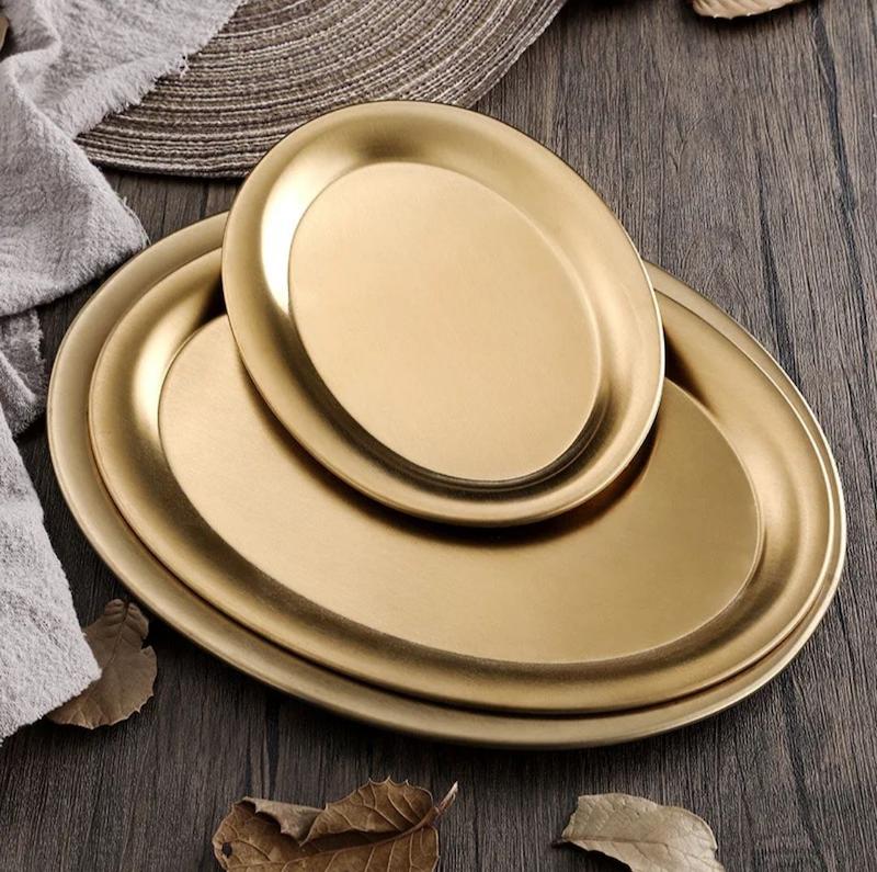 بشقاب بیضی استیل طلایی 