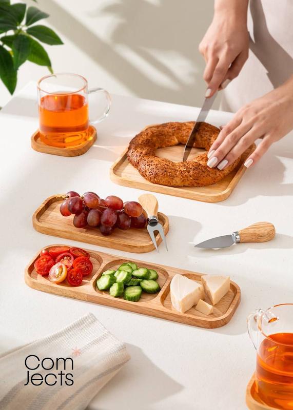 مزه خوری مستطیل سه خانه چوبی 