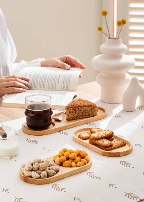 مزه خوری دو خانه بیضی چوبی 