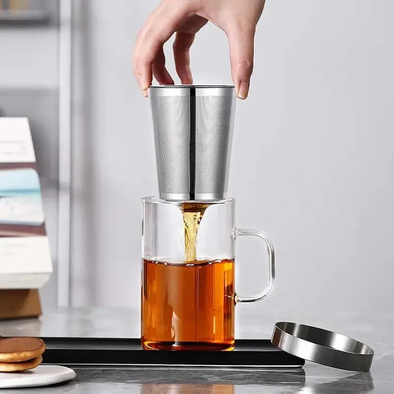 لیوان دمنوش درب و صافی استیل