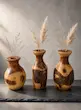 گلدان سه عددی نقش برجسته چوبی