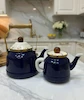 کتری و قوری لعابی رنگ سرمه ای 