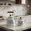 کتری و قوری لعابی طرحدار سیاه و سفید 