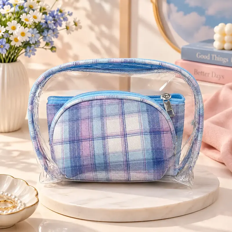 کیف لوازم آرایش سه عددی چهارخونه