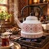 کتری لعابی مراکشی سفید و قرمز طرحدار 