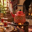 کتری لعابی مراکشی قرمز طرحدار 