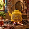 کتری لعابی مراکشی زرد طرحدار 