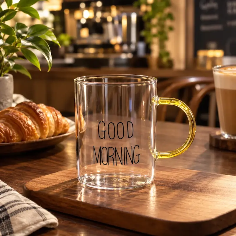 ماگ شیشه‌ای Good morning دسته عسلی