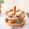 استند ادویه چوبی تخت گردان شیشه ساده