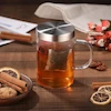 لیوان پیرکس استوانه درب و صافی استیل