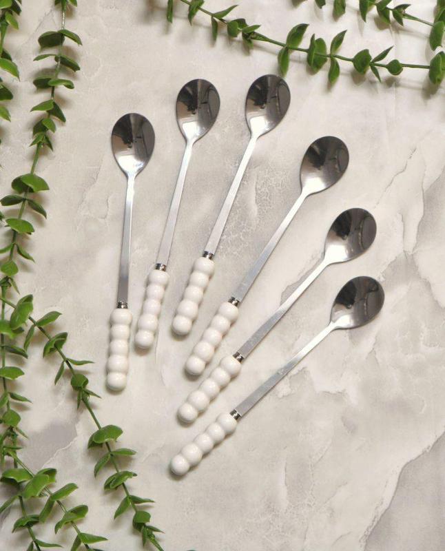 قاشق شربت خوری دسته مرواریدی سفید / s53
