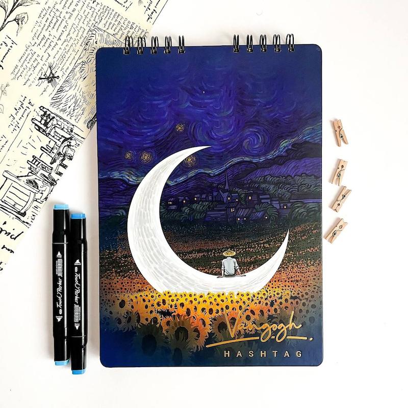 دفتر طراحی جلد سخت A4 ونگوگ طرح ۳
