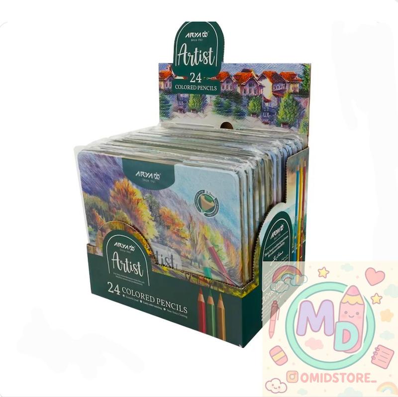 مداد رنگی ۲۴ رنگ آرتیست جعبه فلزی آریا عمده