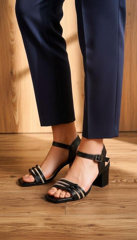 صندل مجلسی گره‌ای نگینی زنانه | پاشنه ۷ سانت کد۸۰۶۲