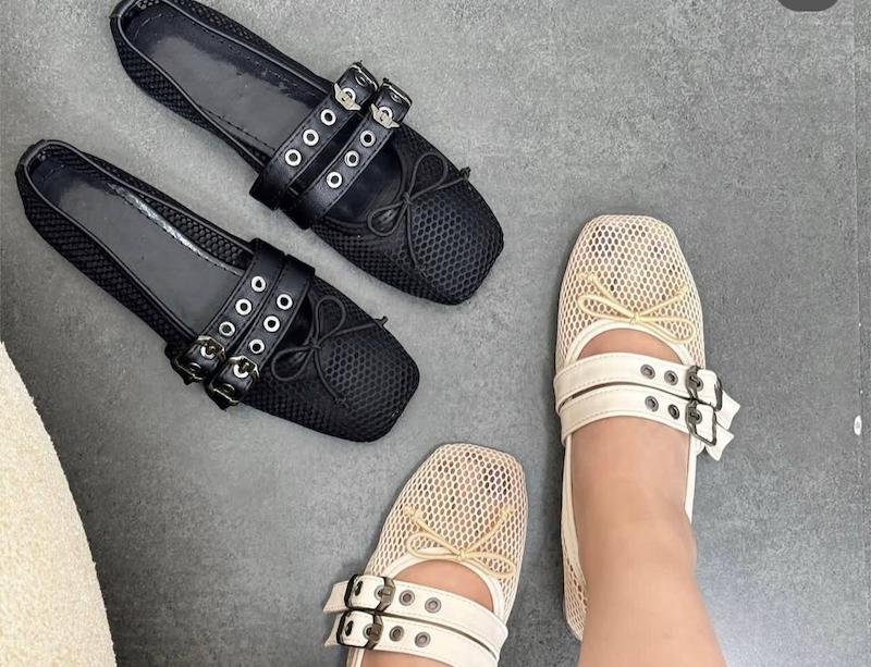 کفش تخت زنانه توری دو سگک کد ۰۷۷